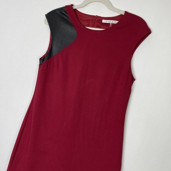 Trina Turk Red Sheath Dress Womens Size 8 Leather Panel - Picture 3 of 7